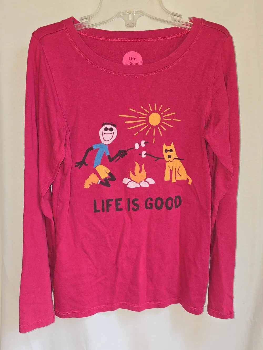 Life Is Good Kids Hot Pink Long Sleeve Campfire Graphic Tee